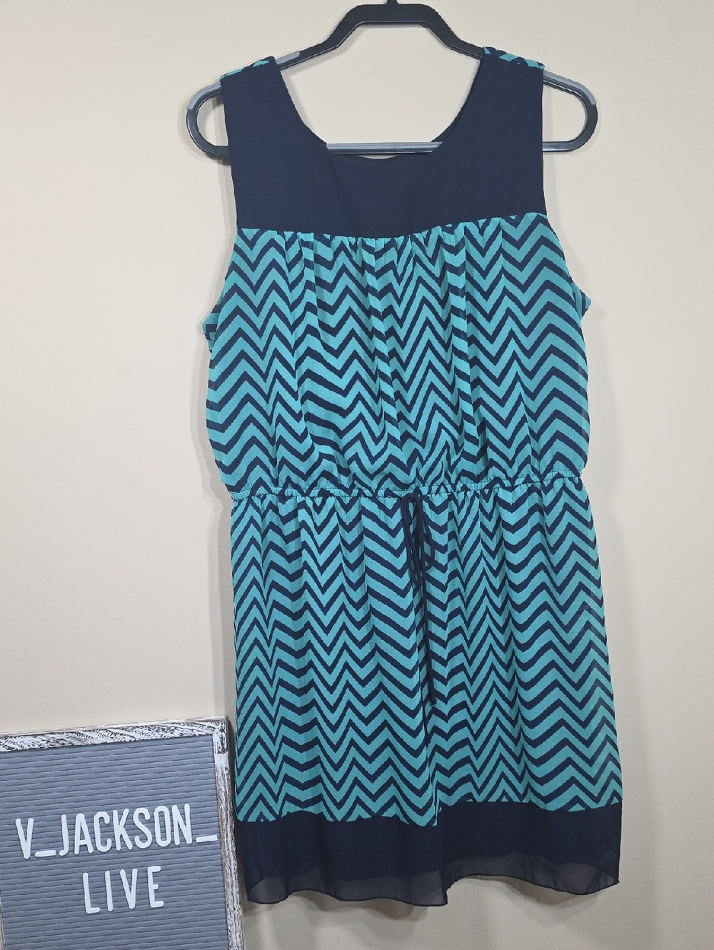 Enfocus Women Chevron Dress 16W | Blue Sleeveless Chiffon